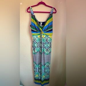 Soma Soft Multicolor Tropical Floral Stripe Print Surplice Max Dress XL